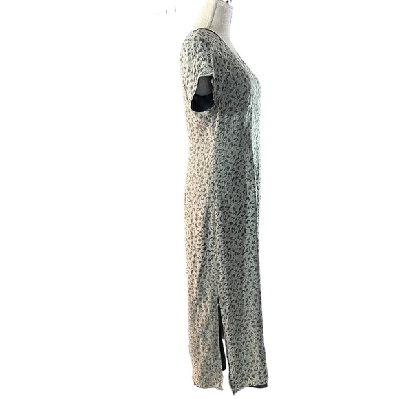 Alfani Green Abstract 100% Silk Short Sleeve Maxi 52”Dress Sz 12 Lined 1/2 Zip - Picture 6 of 15